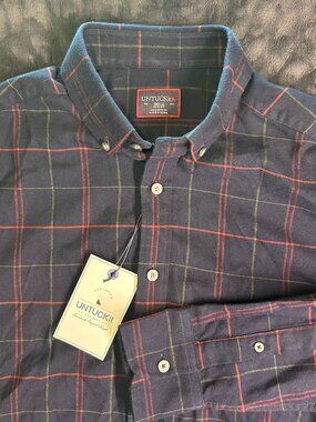 Untuckit Capozza Shirt Small Slim Navy Plaid Cotton